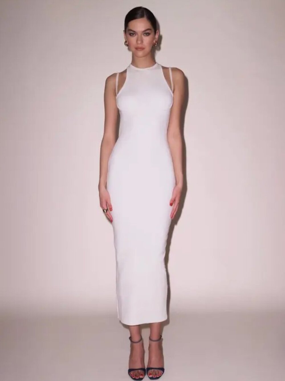 NWT Fleur Du Mal Strappy Ribbed Maxi Dress In Ecru
